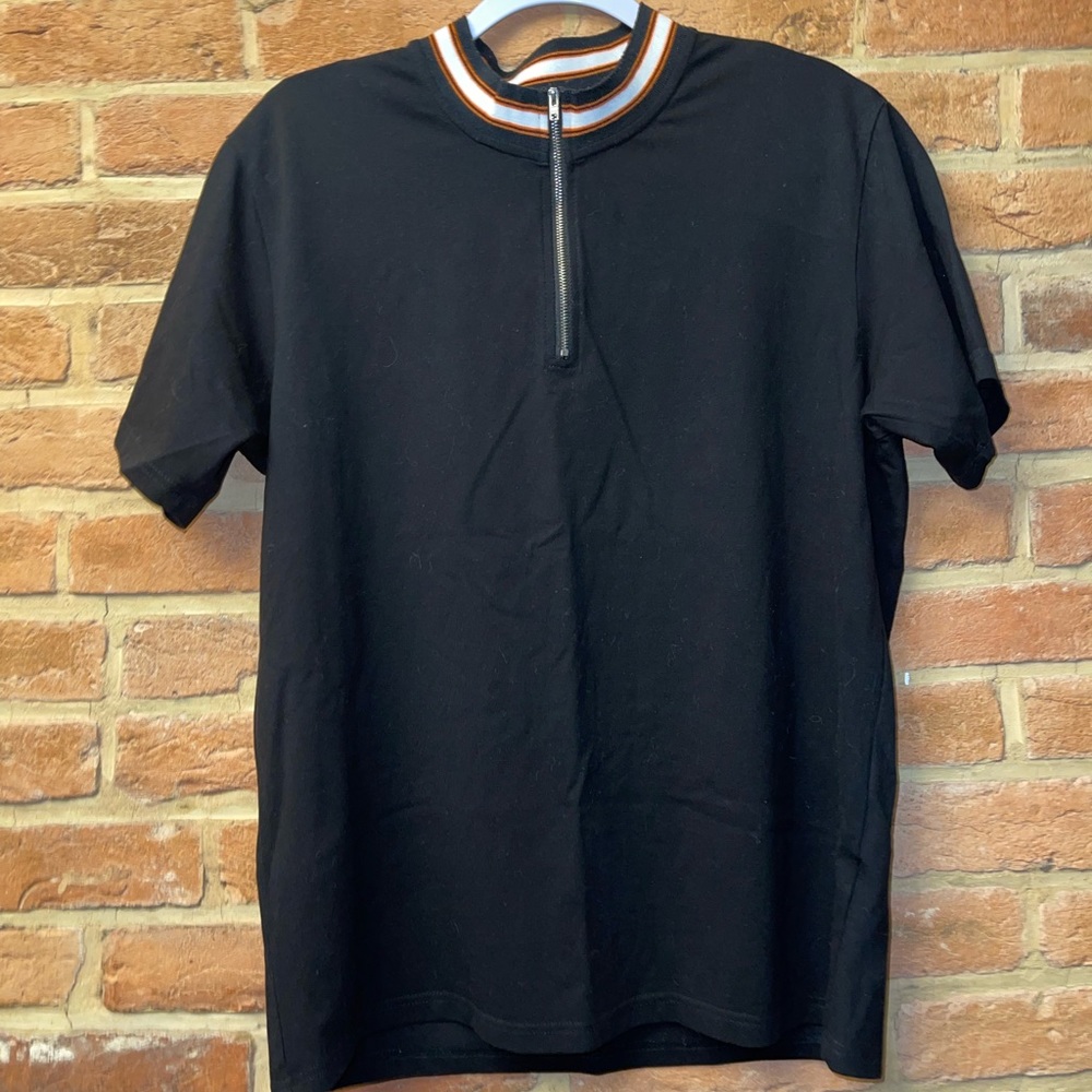 Black 70’s zipper collar shirt - Shein